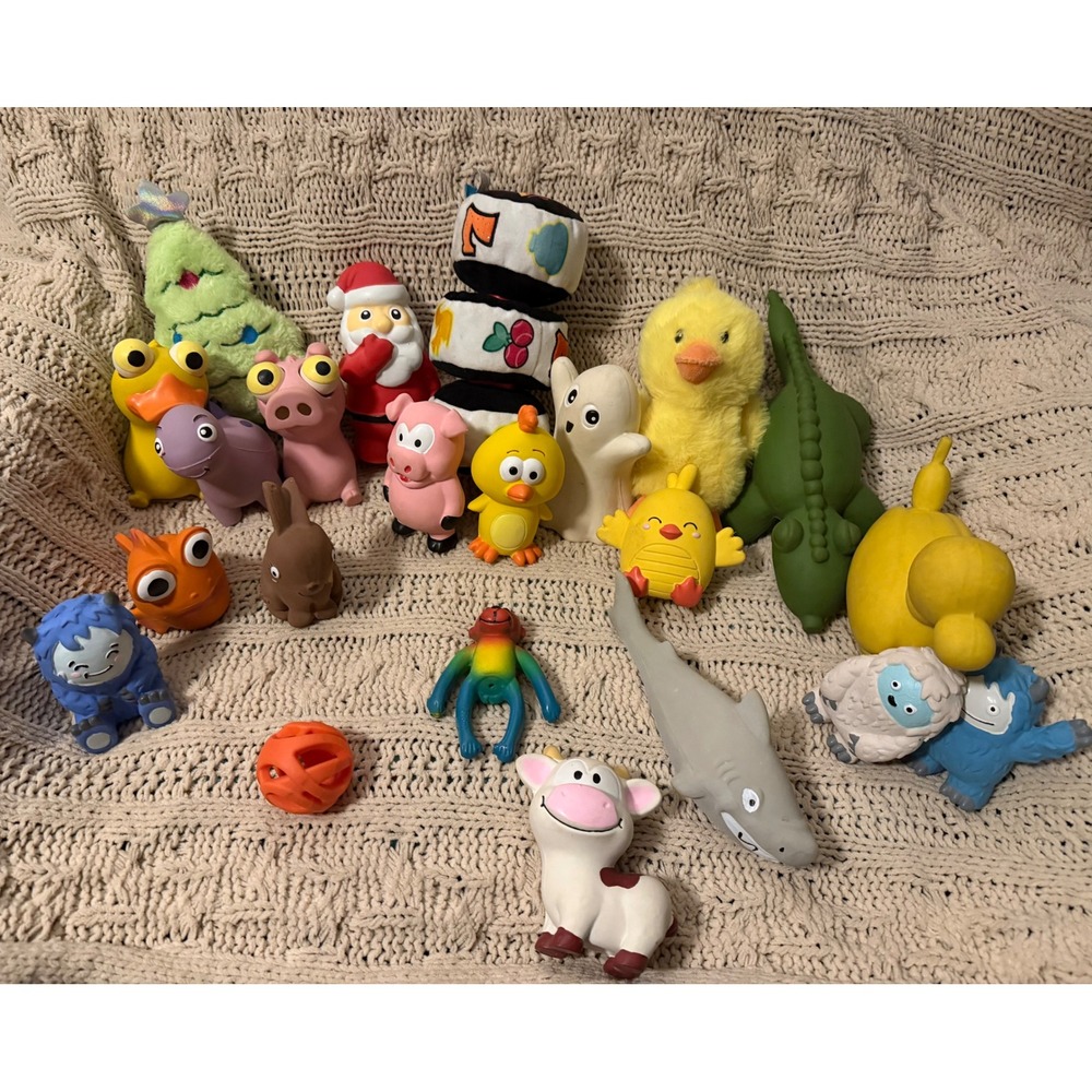BarkBox Dog Toy Bundle Lot Rubber Squeakers Plush Yeti Santa Animals 22 Pieces